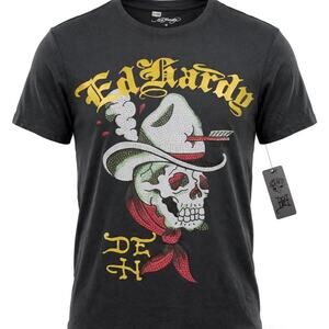 NWT Ed Hardy Rhinestone Skull Cowboy Hat T-Shirt Mens M  Ed Hardy Designs Y2K